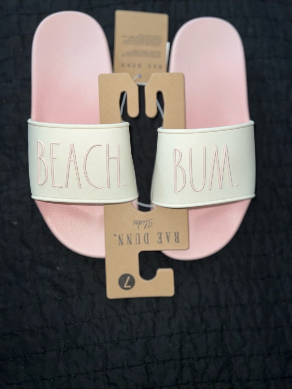 Rae Dunn Pink and Cream 'BEACH. BUM.' Slide Sandals